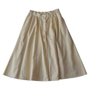 Vintage Patty Woodard Cream Wool Button-Front Circle Skirt With Pockets